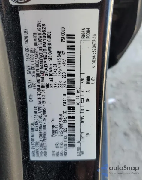 2018 Ford Fiesta Se z USA, uszkodzony, nr VIN 3FADP4BJ9JM100628